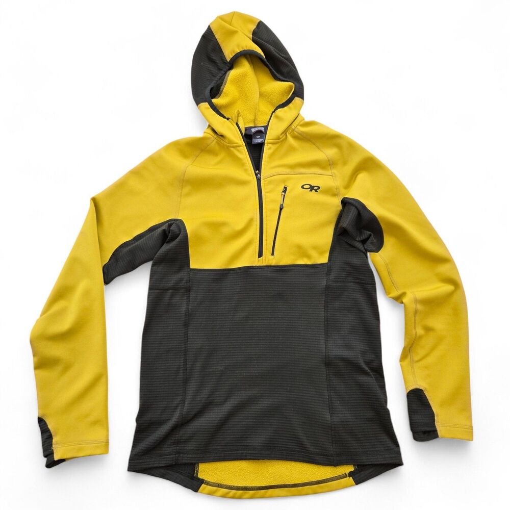 OUTDOOR‎ RESEARCH Mens S Vigor Half Zip Hoody Jacket Mustard Yellow Green Grid